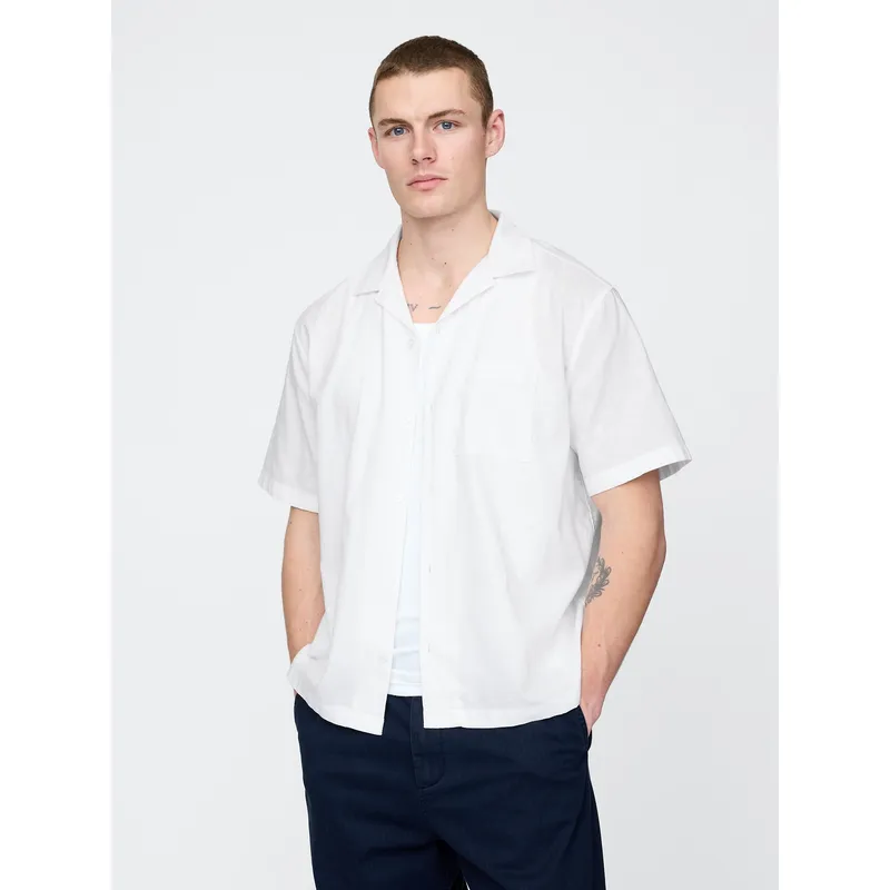 GAP - Camisa Hombre Lino V25 Manga Corta Blanco Gap