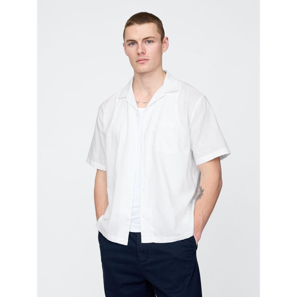 GAP - Camisa Hombre Lino V25 Manga Corta Blanco Gap