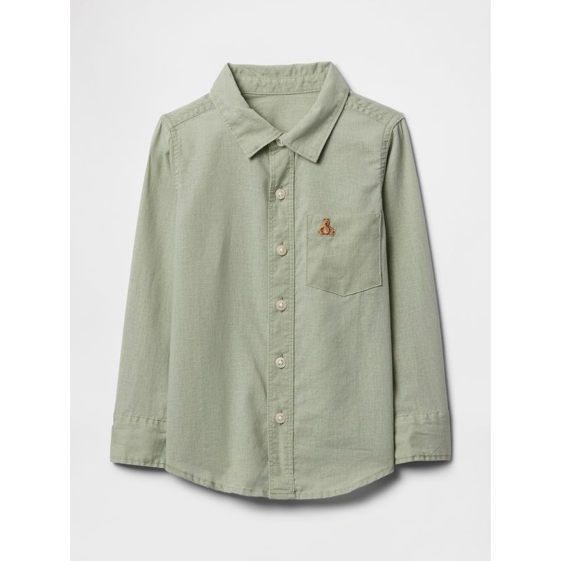 GAP - Camisa Toddler Niño Lino Woven Manga Larga Verde Gap