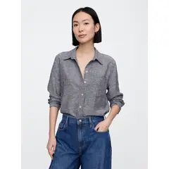 GAP - Blusa Mujer Lino Manga Larga V25 Heather Azul