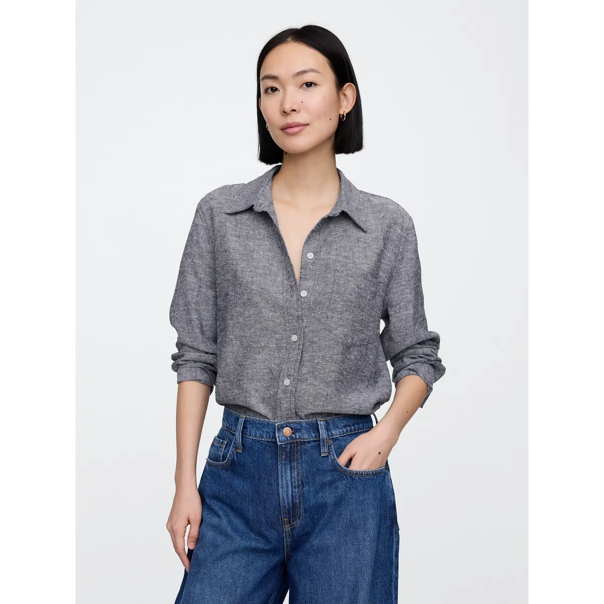 GAP - Blusa Mujer Gap Lino Manga Larga V25 Heather Azul