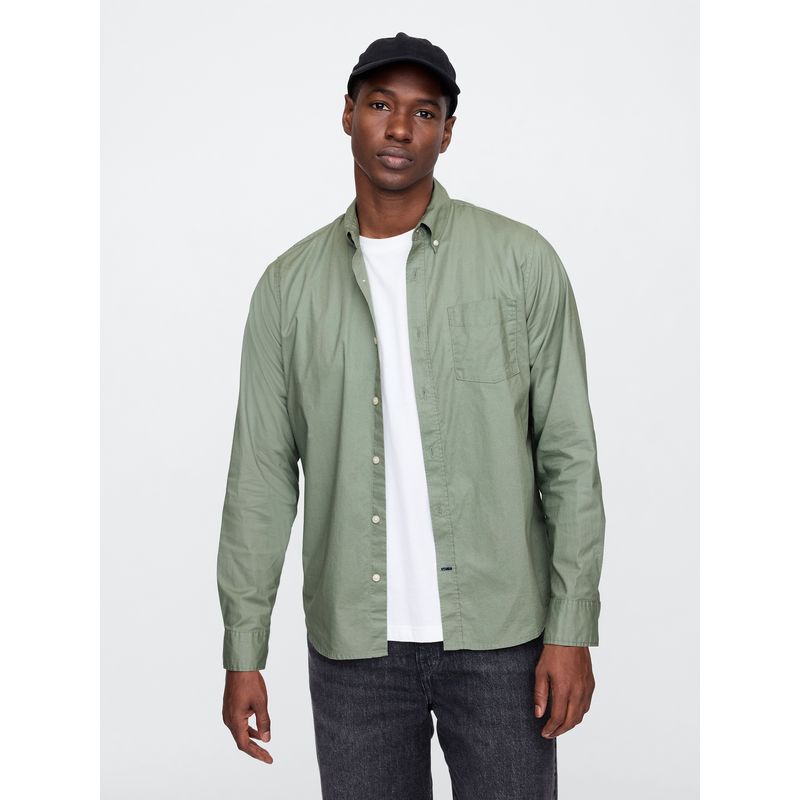 GAP - Camisa Hombre Standard Manga Larga Verde Gap