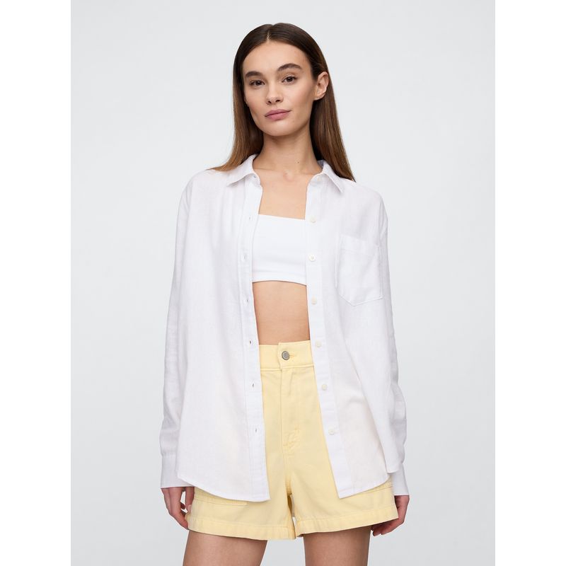 GAP - Blusa Mujer Lino Manga Larga Blanco Gap