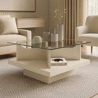 Mesa de Centro Cuadrada con Vidrio 70x40x70 cm Beige Clear