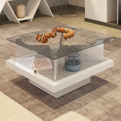Imagen 2 del producto Mesa de Centro Cuadrada con Vidrio 70x40x70 cm Beige Clear