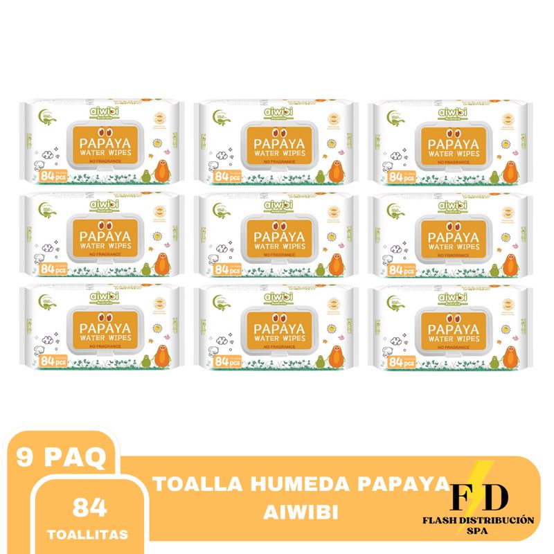AIWIBI - TOALLAS HUMEDAS AIWIBI PAPAYA 999% AGUA PACK 9X84UN