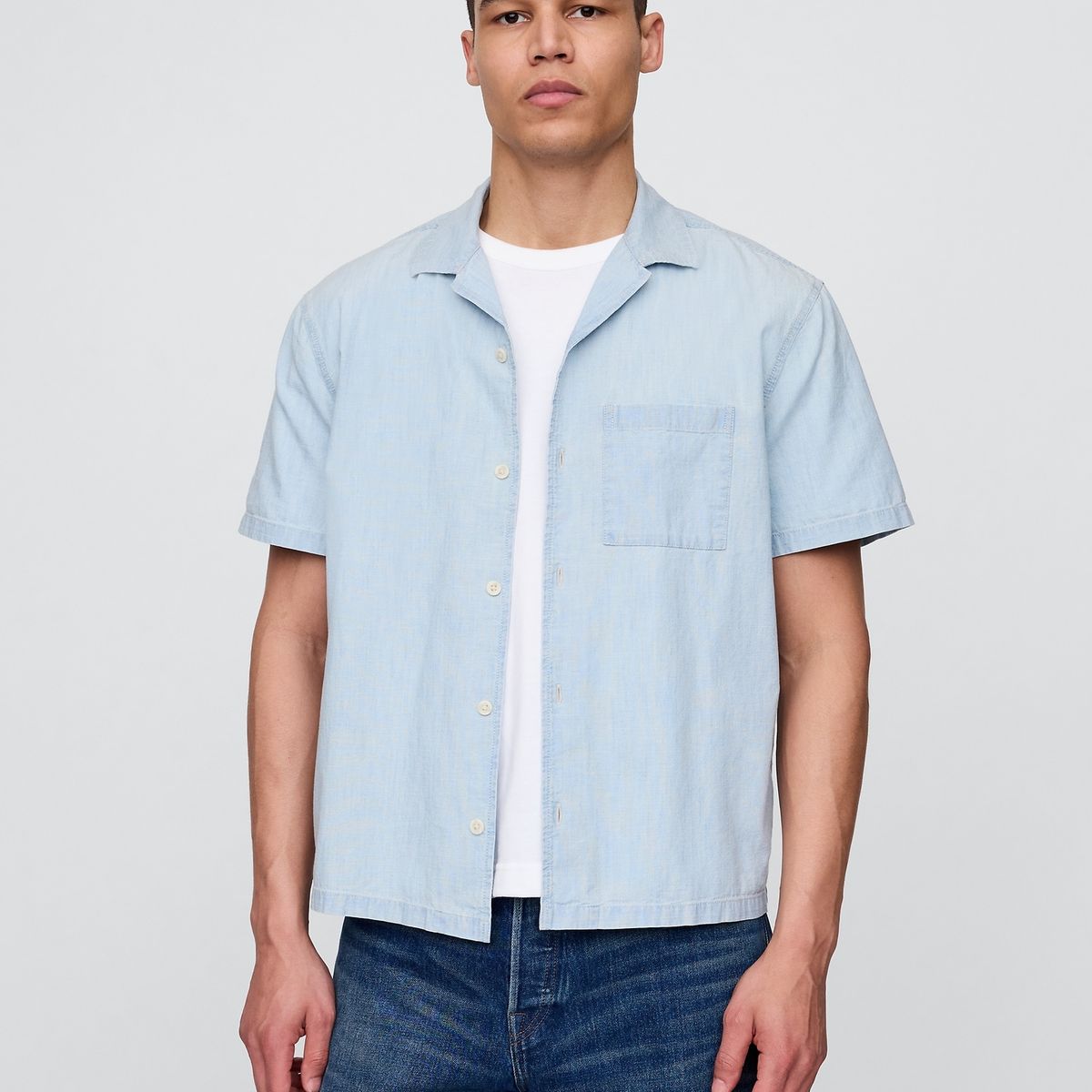 GAP - Camisa Hombre Denim Relaxed Manga Corta Azul Gap