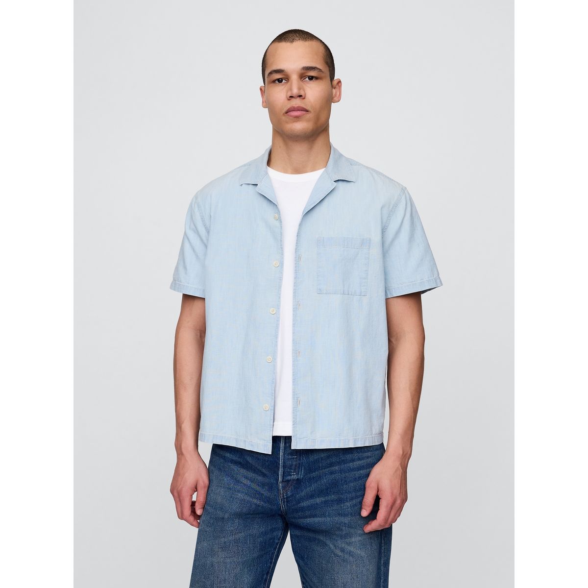 GAP - Camisa Hombre Denim Relaxed Manga Corta Azul Gap