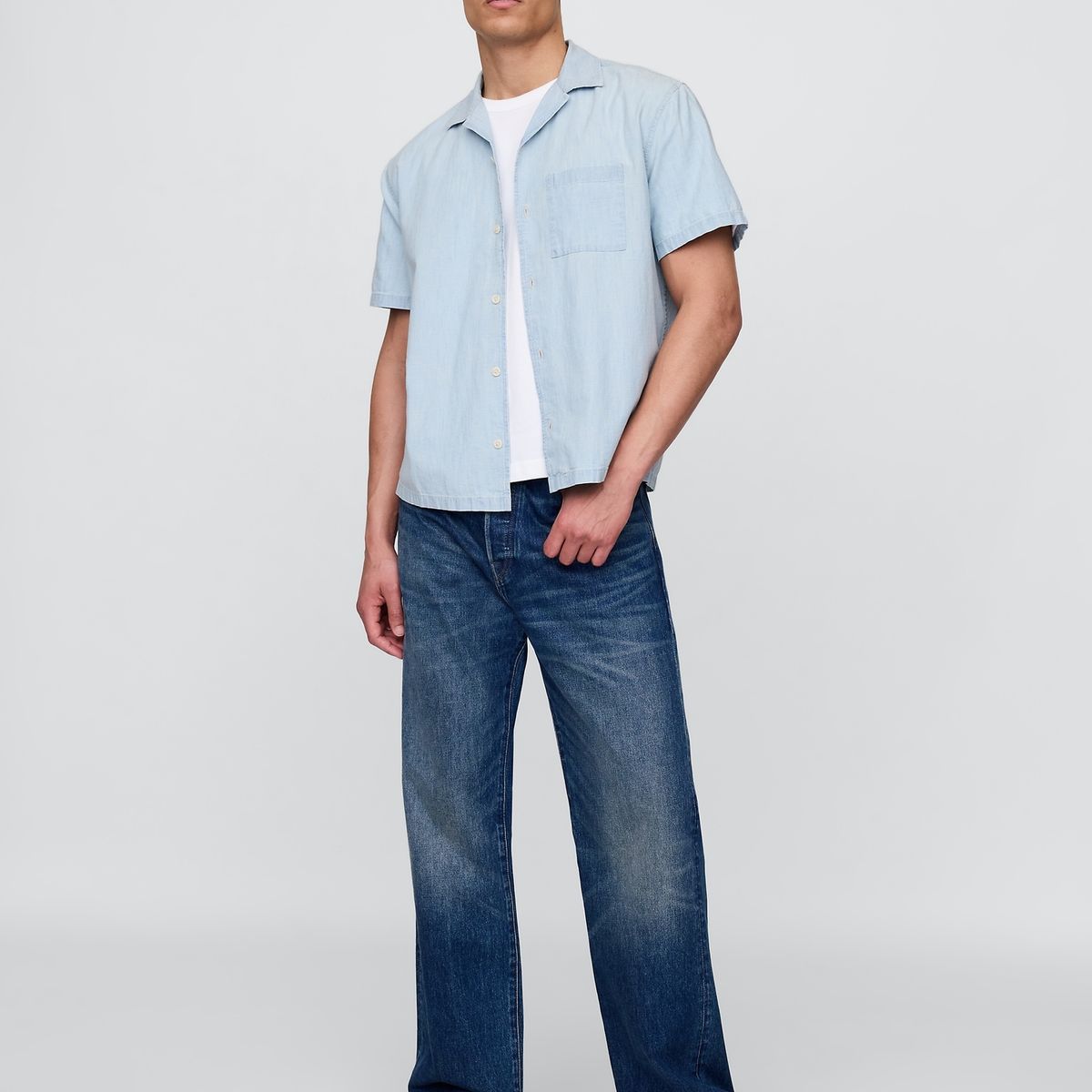 GAP - Camisa Hombre Denim Relaxed Manga Corta Azul Gap