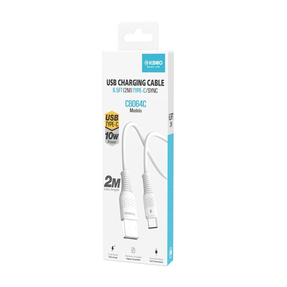 KBOD - Cable Para Carga y Datos Usb Tipo C Kbod Cbo64 2 Metros 10W Blanco