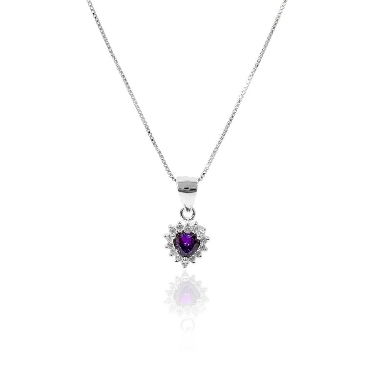 Collar Lady Corazon Circon Morado Plata Fina 925 Morado TALLA UNICA