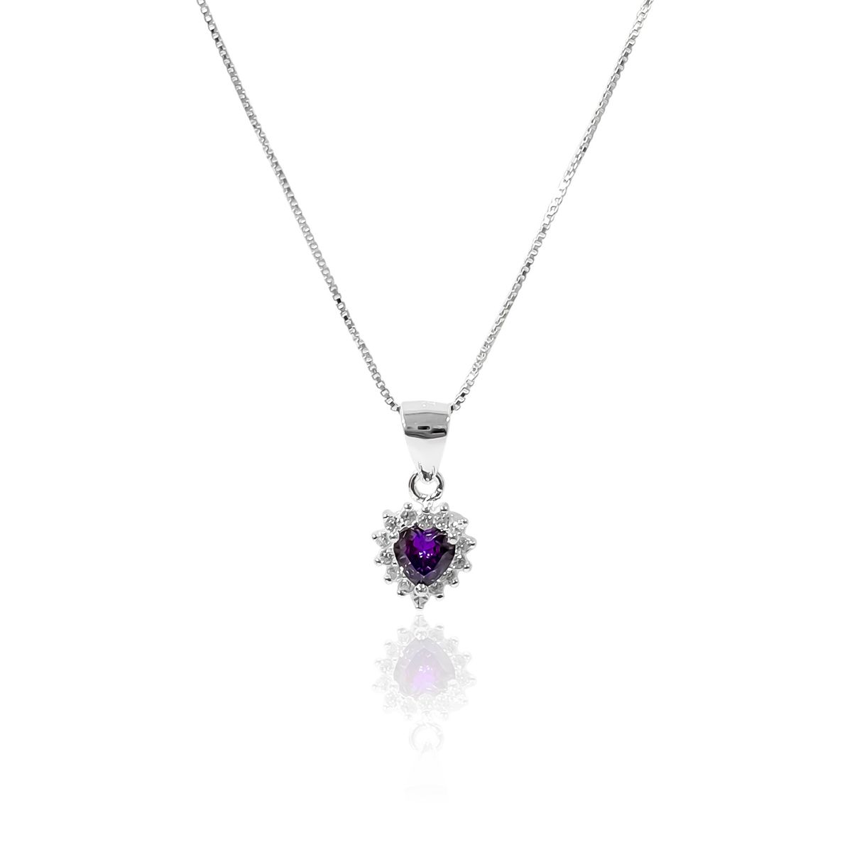 COGGIOLA - Collar Lady Corazón Circón Morado Plata Fina 925