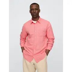 GAP - Camisa Hombre Lino Manga Larga Rosado