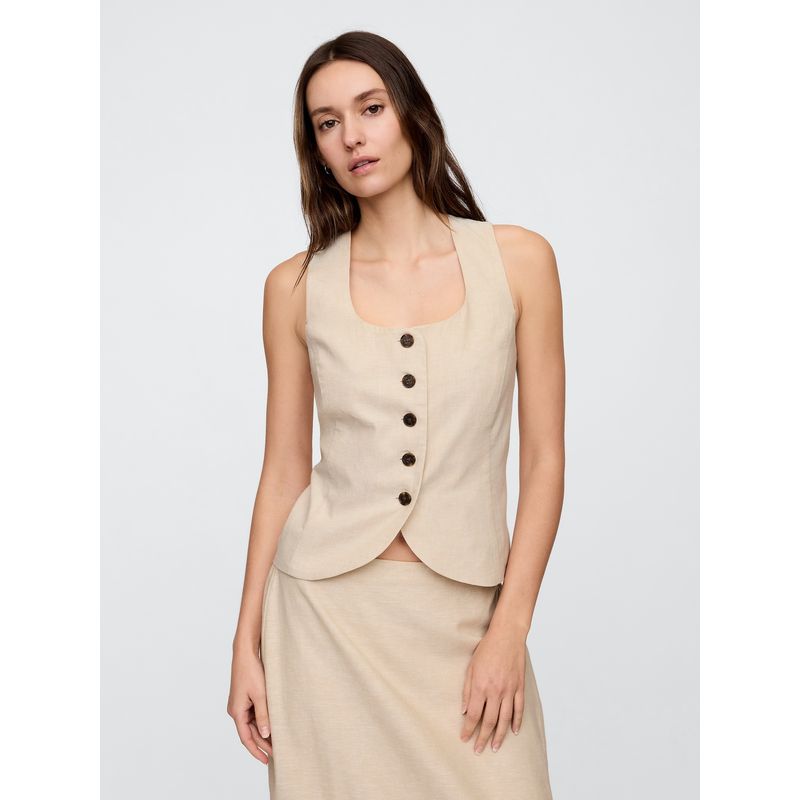 GAP - Vest Mujer Lino Scoop Neck Beige Gap