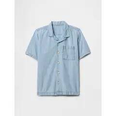GAP - Camisa Niño Denim Boxy Manga Corta Azul