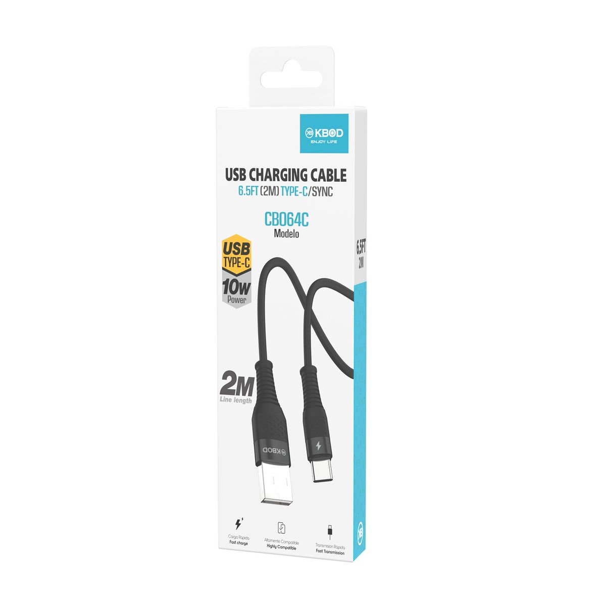 KBOD - Cable Para Carga y Datos Usb Tipo C Kbod Cbo64 2 Metros 10W Negro