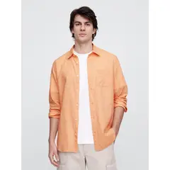 GAP - Camisa Hombre Lino Manga Larga Naranjo