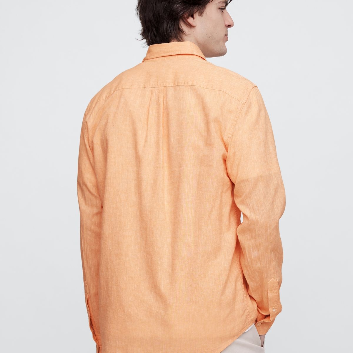 GAP - Camisa Hombre Lino Manga Larga Naranjo Gap