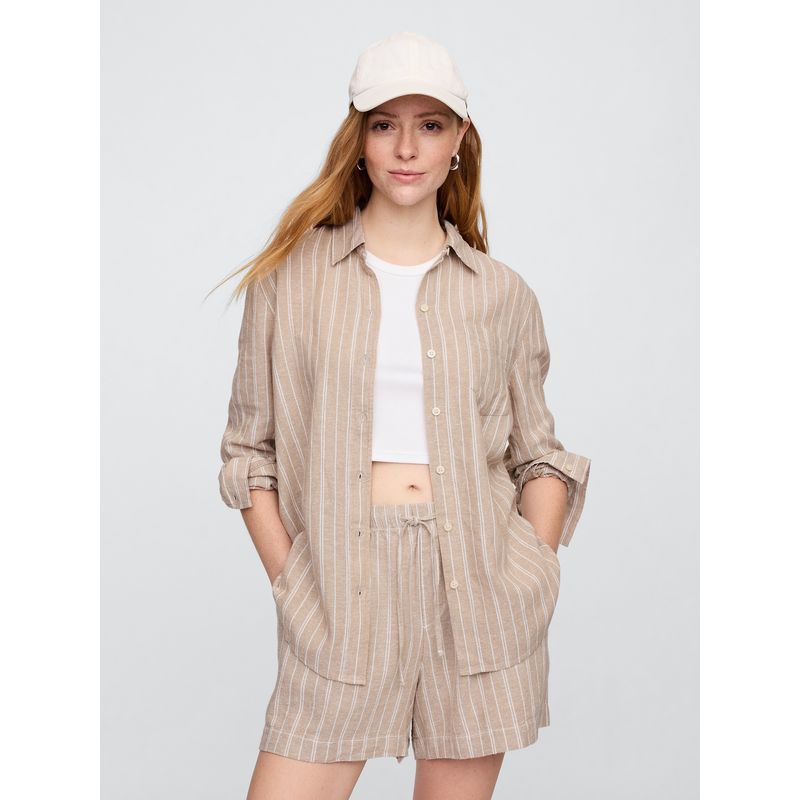 GAP - Blusa Mujer Lino Manga Larga Beige Gap