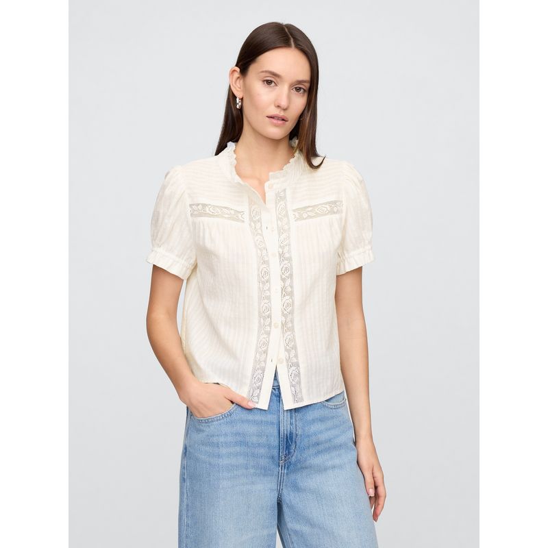 GAP - Blusa Mujer Lace Buttoned Manga Corta Blanco Gap