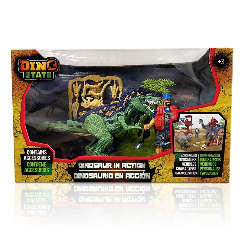 DINO STATE - Set Dinosaurio en Acción con Accesorios y Escenario Jurásico