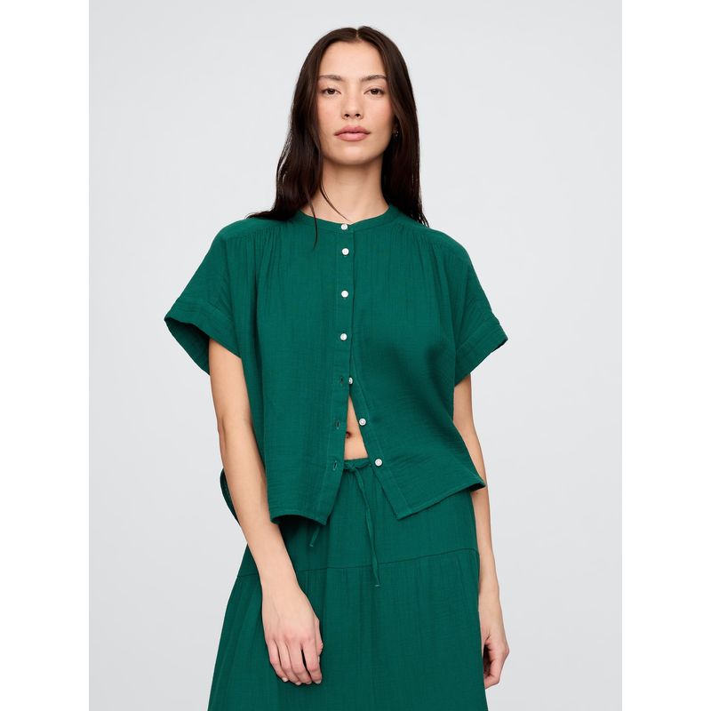 GAP - Blusa Mujer Gauze Dolman Manga Corta Verde Gap