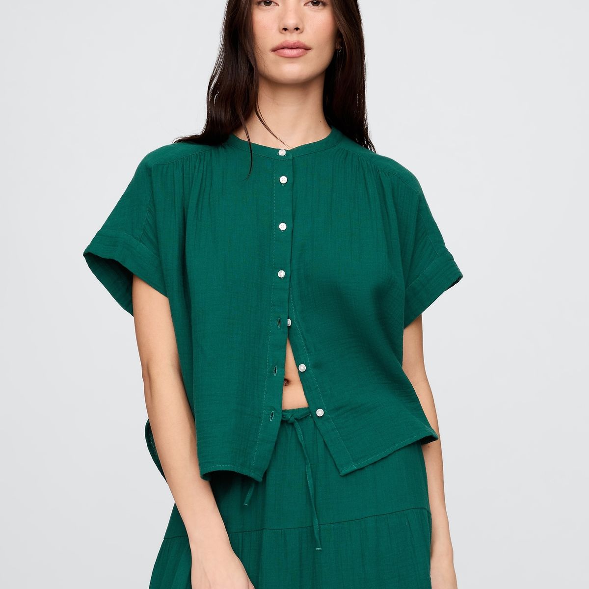 GAP - Blusa Mujer Gauze Dolman Manga Corta Verde Gap