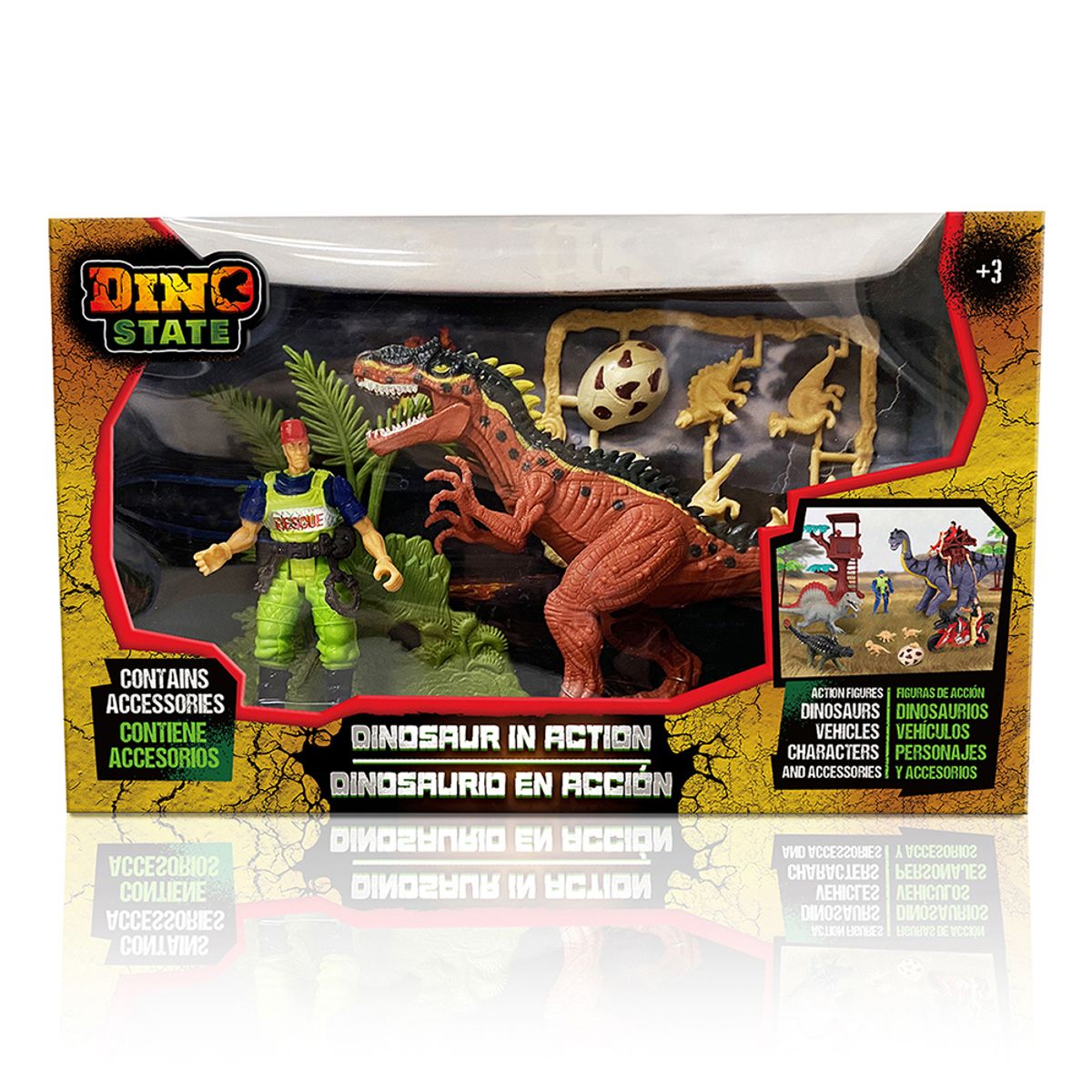 DINO STATE - Juguete Set con Dinosaurio y Accesorios Jurásicos