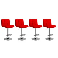 GLOBAL LATIN GROUP - Pack 4 Sillas Taburete Piso Bar Giratoria Con Respaldo Cuadrado - Rojo