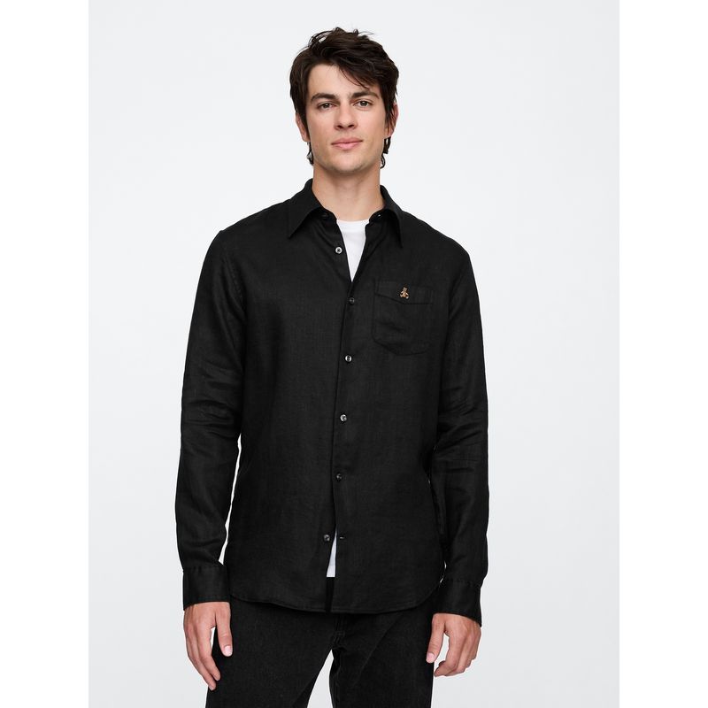 GAP - Camisa Hombre Lino Brannan Manga Corta Negro Gap