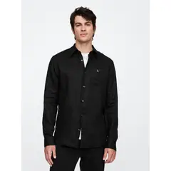GAP - Camisa Hombre Lino Brannan Manga Corta Negro
