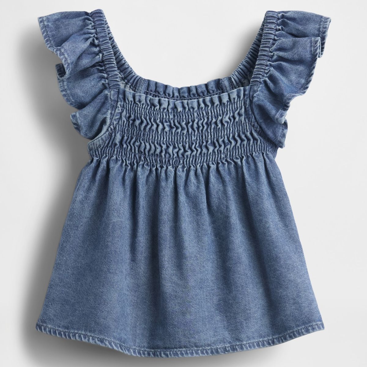 GAP - Blusa Toddler Niña Gap Denim Ruffle Manga Corta Azul