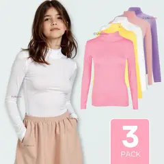UTILISIMO - Pack 3 Camiseta Niña Primera Capa Bambú Invierno Cuello Beatle Polera