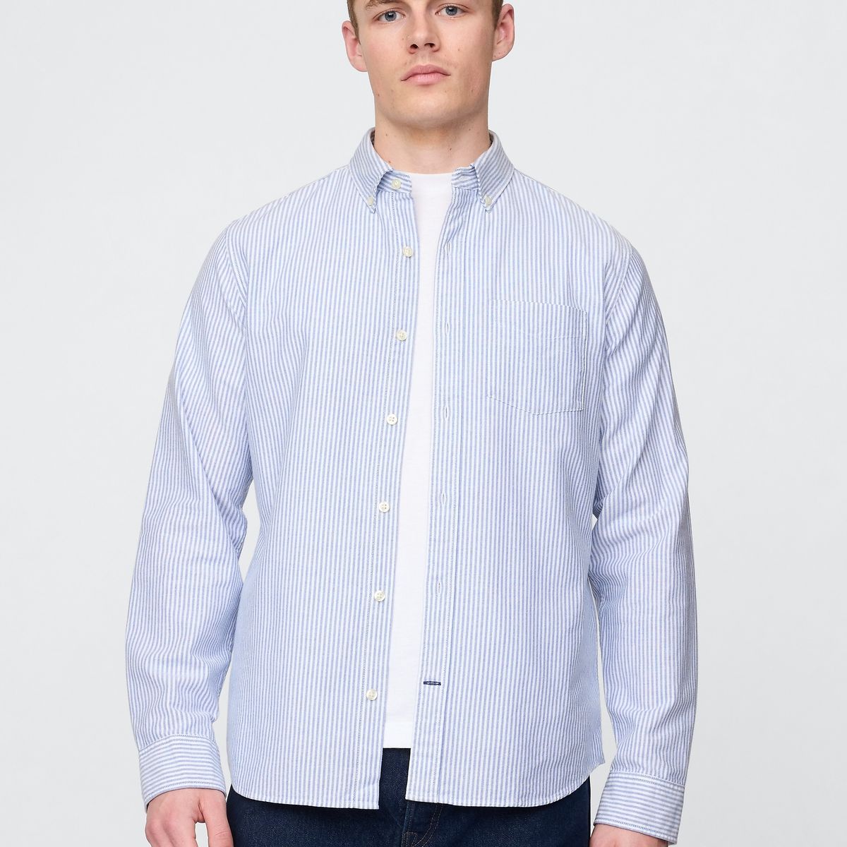 GAP - Camisa Hombre Gap Oxford Stripes Manga Larga Azul
