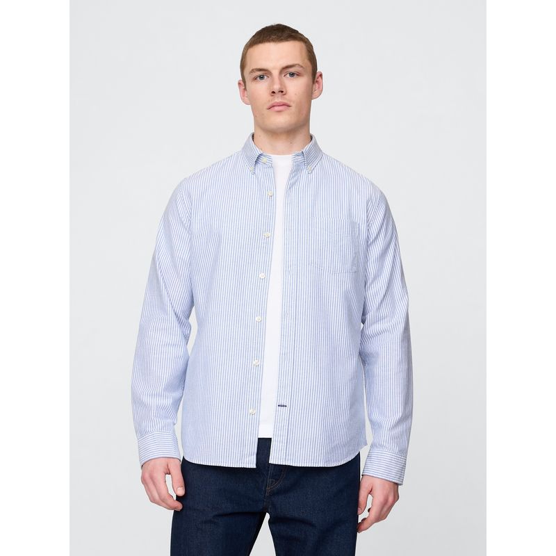 GAP - Camisa Hombre Oxford Stripes Manga Larga Azul Gap