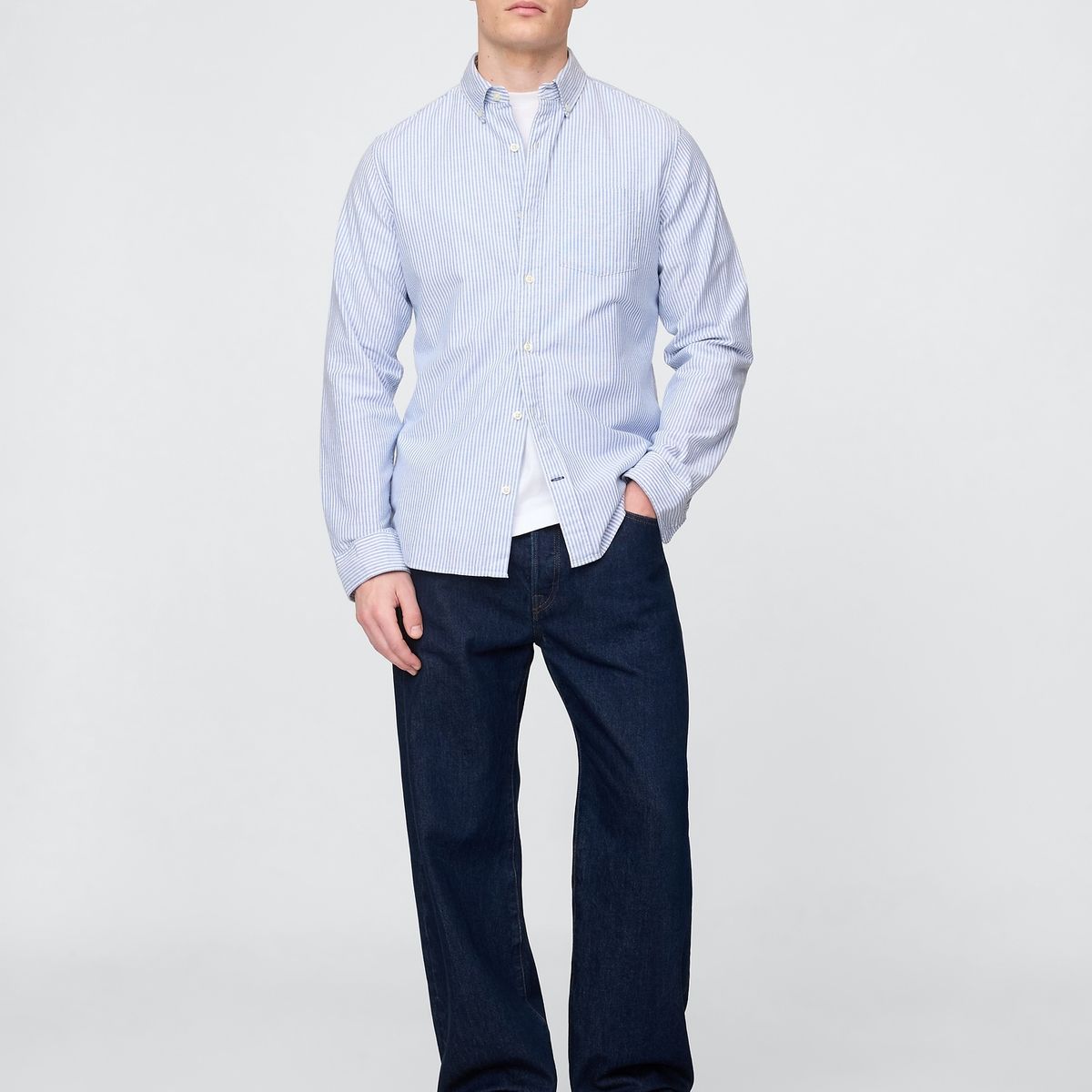 GAP - Camisa Hombre Gap Oxford Stripes Manga Larga Azul