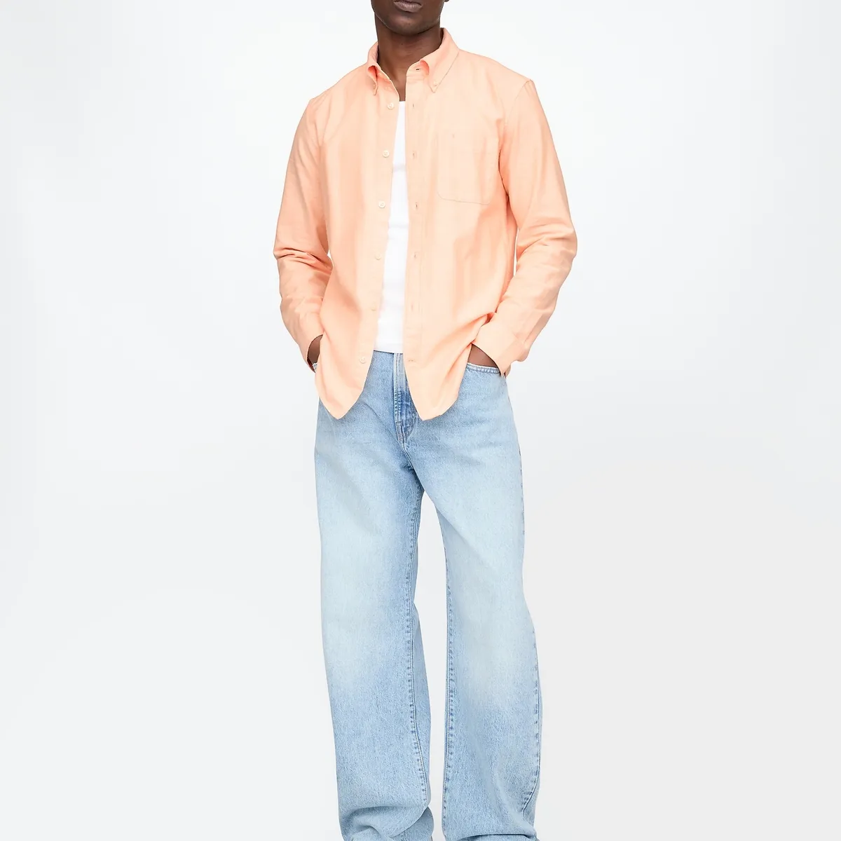 GAP - Camisa Hombre Gap Oxford Standard Fit Manga Larga Naranjo