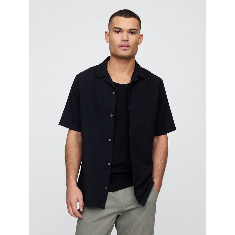 GAP - Camisa Hombre Lino Resort Manga Corta Negro Gap