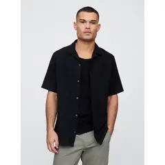 GAP - Camisa Hombre Lino Resort Manga Corta Negro