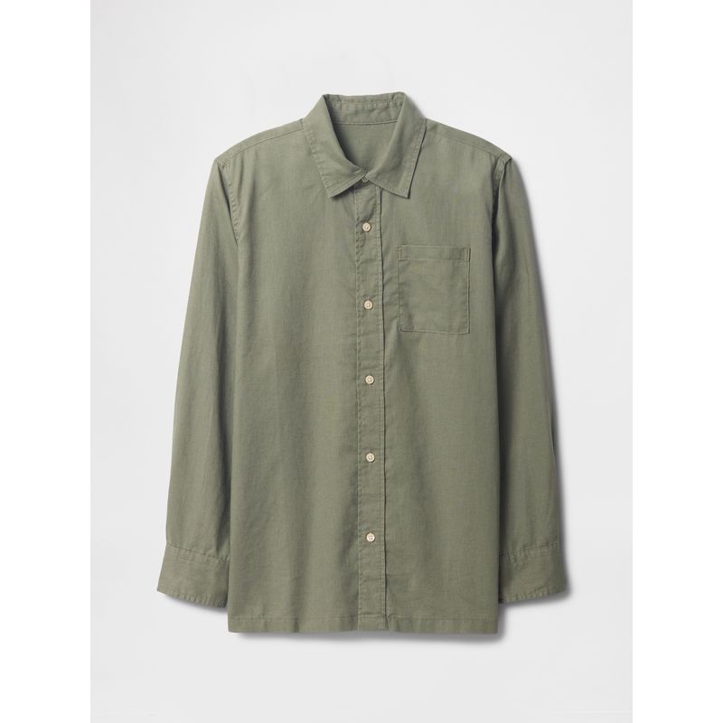 GAP - Camisa Niño Lino Manga Larga Verde Gap