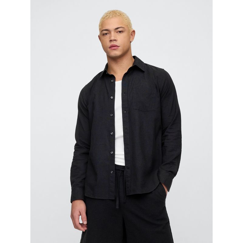 GAP - Camisa Hombre Lino Manga Larga Negro Gap