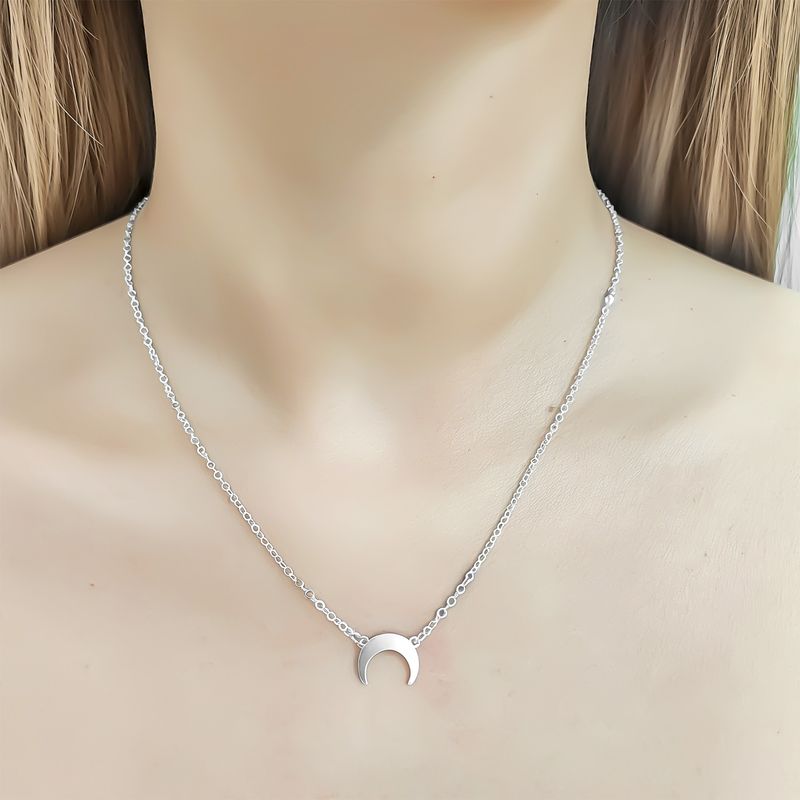 ANDREA COGGIOLA JOYAS - Collar Luna Invertida Cadena Rolo Plata Fina 925