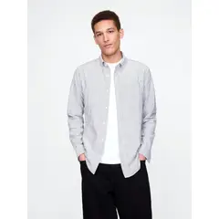GAP - Camisa Hombre Oxford Standard Fit Manga Larga Negro