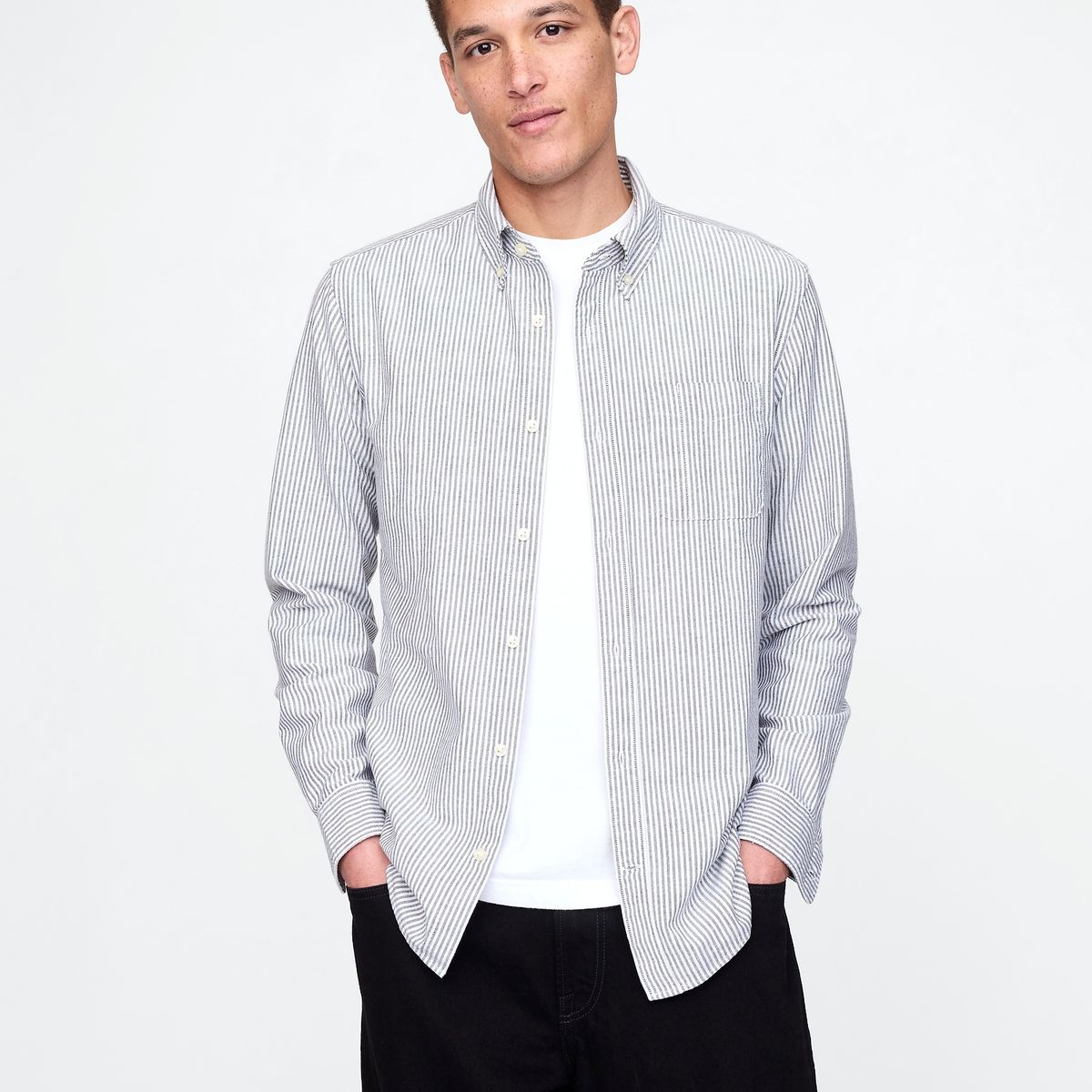 GAP - Camisa Hombre Oxford Standard Fit Manga Larga Negro Gap