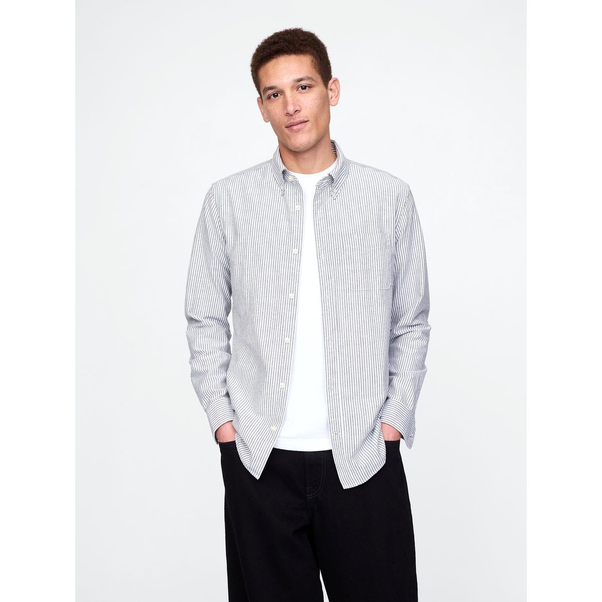 GAP - Camisa Hombre Oxford Standard Fit Manga Larga Negro Gap