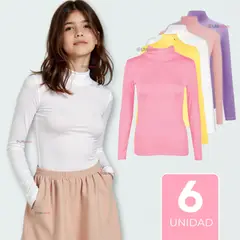 OMAS - Pack 6 Camiseta Niña Primera Capa Bambú Invierno Cuello Beatle Polera