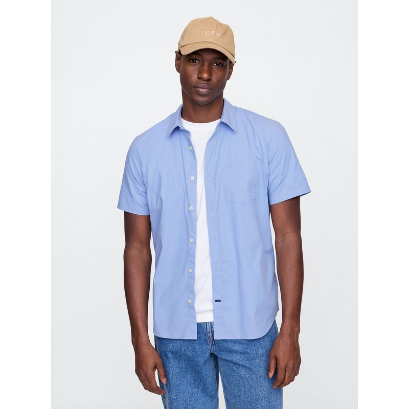 GAP - Camisa Hombre Popelina Manga Corta Celeste Gap