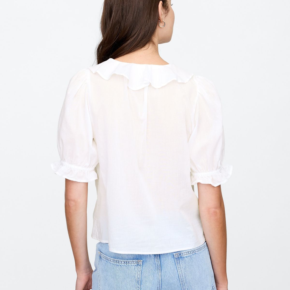 GAP - Blusa Mujer Ruffle Front Manga Corta Blanco Gap