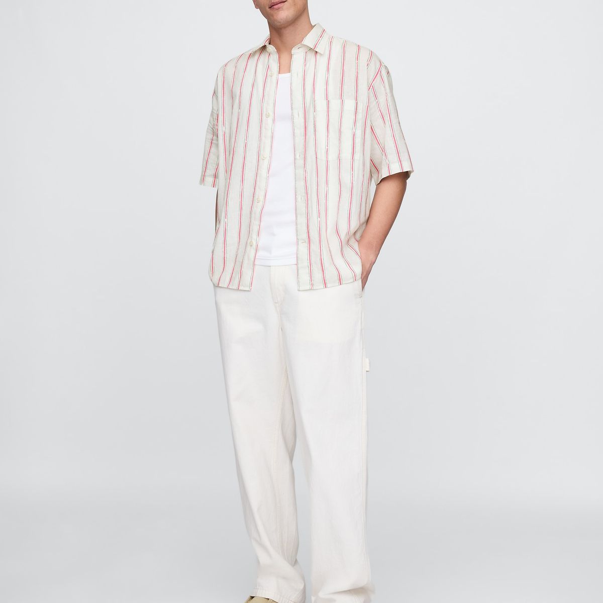 GAP - Camisa Hombre Gap Lino Striped V25 Manga Corta Blanco