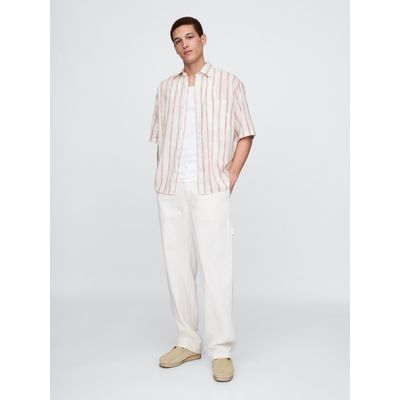 Imagen 2 del producto Camisa Hombre Lino Striped V25 Manga Corta Blanco